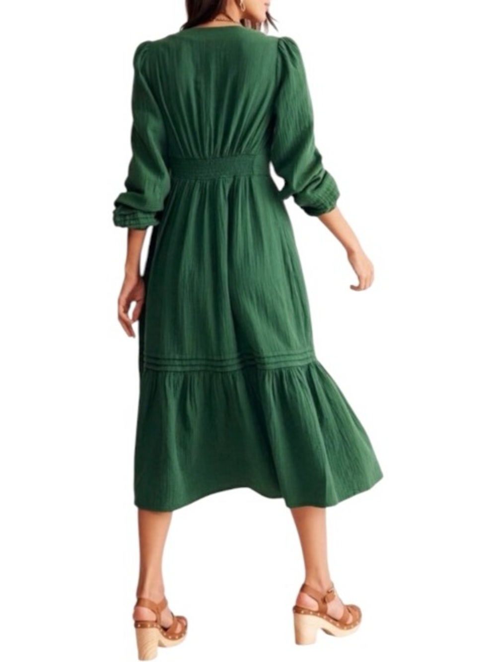 Boden Green Eve Tiered Cotton Midi Dress NWT Size 16 18 Plus Cottagecore - Picture 4 of 9